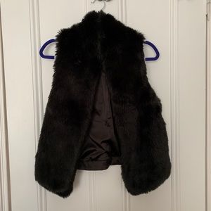 Black Faux Fur Vest With Vegan Leather Back